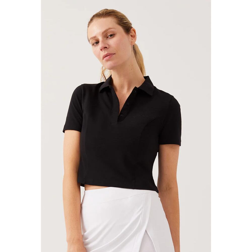 Outdoor Voices Black Cropped Polo Top